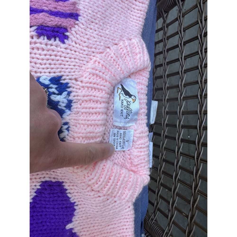 Vintage Kids Puffins Hand Knit Heats Sweater Size 5 Great Shape - Picture 3 of 3